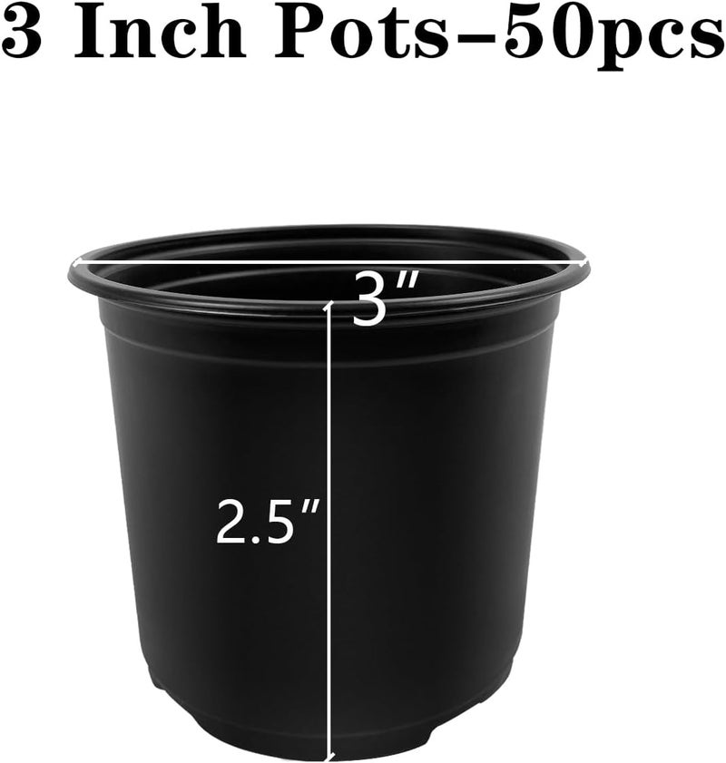 RAOOKIF 50 Pack Nursery Pots, 3 Inch Nursery Pot for Plants, Small Plastic Plant Pots with Drainage Holes, Garden Flower Pots for Transplanting, Succulents, Cuttings, Seedlings(3inch,50pcs) - Image 2